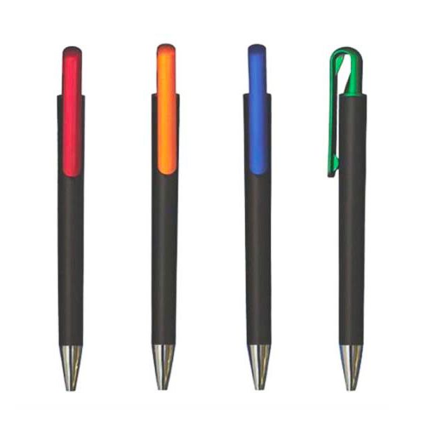 black pen, modern, sleek, corporate gifts, souvenirs, office supplies, red , orange, green, blue